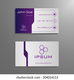 Professional business card template in purple - grey design with square pattern