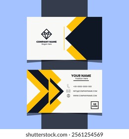 Professional Business Card Template with Yellow and Black Chevron Design