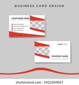 Professional business card vector image. Flat business card with red logotype. Minimal and clean business card design template. Modern business card vector image