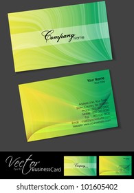 Professional business cards, template or visiting card set. Artistic wave effect, yellow and green color, abstract corporate look, EPS 10 Vector illustration.