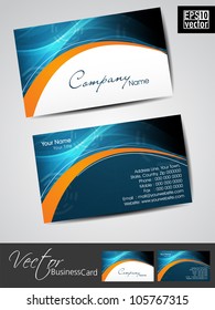 Professional Business Cards, Template Or Visiting Card Set. Artistic Wave Effect, Blue And Orange Color, Abstract Corporate Look, EPS 10 Vector Illustration.