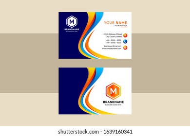 Professional business cards, template or visiting card set. Artistic wave effect, blue and orange colors, abstract corporate look, EPS 10, colorful wavy style. Vector illustration.