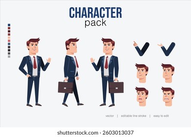 A professional business character pack with various poses, expressions, and gestures. Ideal for presentations, marketing, and web design. Fully editable vector with clean strokes and vibrant colors.