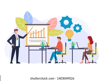Professional business coach trainer speaker teaching training class. Seminar presentation concept. Vector flat cartoon graphic design illustration