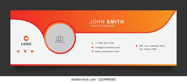 professional business email signature template with an author photo place | Modern horizontal layout for custom e-mail, web signatures, banner, ads, email footer, orange and red gradient background