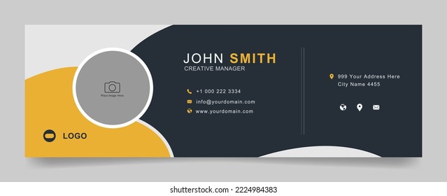 professional business email signature template with an author photo place | Modern horizontal layout for custom e-mail, web signatures, banner, ads, email footer, black background