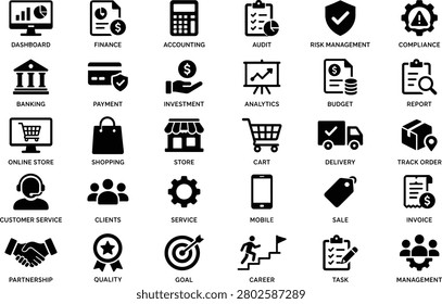 Professional Business, Finance, and E-commerce Vector Icon Set