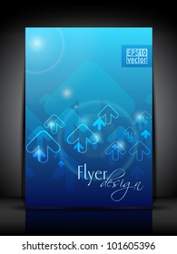 Professional business flyer template or corporate brochure cover design in bright and dark blue color for publishing, print and presentation. Vector illustration in EPS 10.