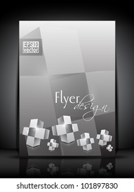 Professional business flyer template or corporate brochure design in grey color with 3D shiny abstract design for publishing, print and presentation. Vector illustration in EPS 10.