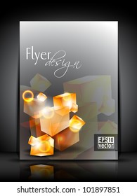 Professional business flyer template or corporate brochure design in grey color with 3D shiny abstract design for publishing, print and presentation. Vector illustration in EPS 10.