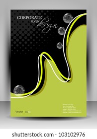 Professional business flyer template or corporate brochure design in green and black color with wave pattern for publishing, print and presentation. Vector illustration in EPS 10