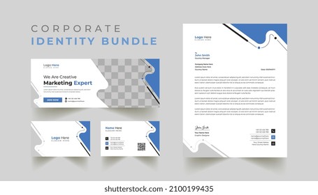 Diseño de paquete profesional de identidad empresarial en color azul, para oficinas corporativas. ilustración de diseño de la portada de la línea de tiempo de la tarjeta de visita con membrete. Plantilla de membrete corporativa sencilla y creativa