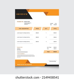 Professional Business Invoice Design Template. Design For Invoice, Letterhead, Order form, Receipt, Proforma. Business Stationery Design.