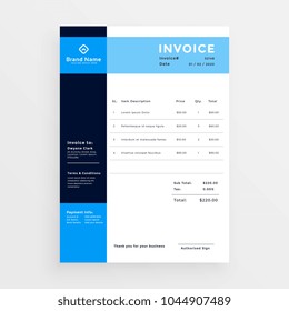 professional business invoice template design in blue color