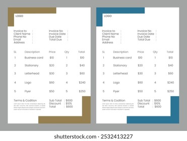 Professional business invoice template vector design

