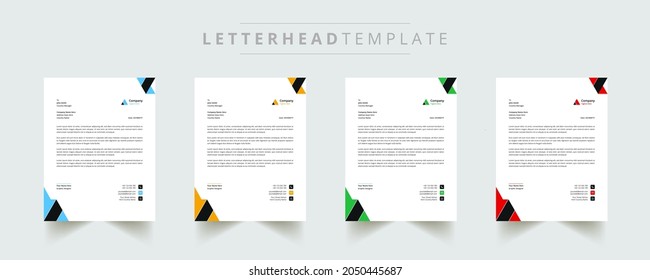 Professional business letterhead design in red, yellow, green and blue for the corporate office. Vector design illustration. Simple and creative modern corporate letterhead template in a4 size.