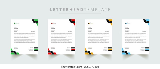 Professional business letterhead design in red, yellow, green and blue for the corporate office. Vector design illustration. Simple and creative modern corporate letterhead template in a4 size.