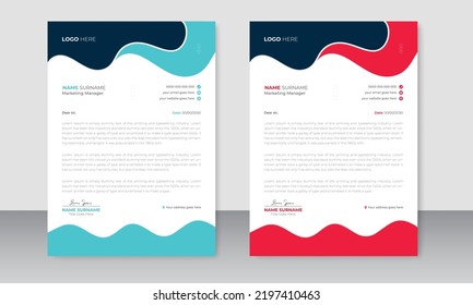 Professional Business Letterhead Design Template With Two Color Scheme A4 Size