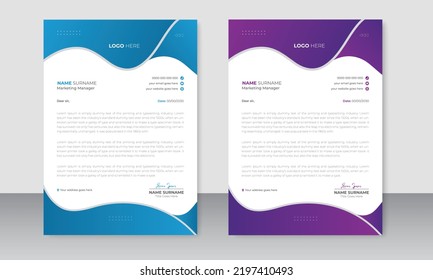 Professional Business Letterhead Design Template With Two Color Scheme A4 Size