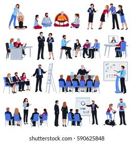 Professional business life and sport coaching spiritual expert adviser mentoring concept flat icons collection isolated vector illustration 