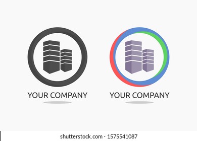 professional business logo. two buildings in a circle concept. modern design