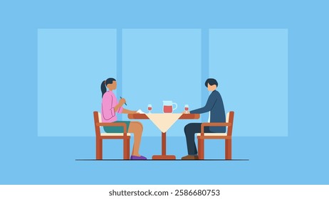 Professional business lunch concept. Two people of business eating lunch at restaurant. Businessman talking with potential client at cafe discussing a deal.