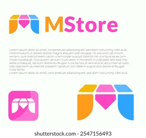 concepto profesional del logotipo del techo de la tienda de compras M con colores brillantes | Logotipo de la tienda