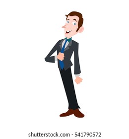 Professional Business Man Flat Character. Isolated in white background. Standing with confidence.