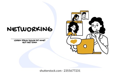 Professional business networking, online communication, business and education illustration 