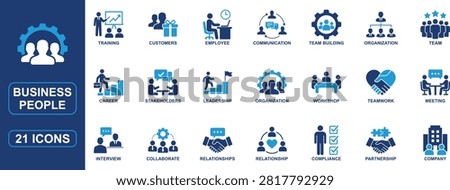 Professional business people solid icon set featuring teamwork, leadership, employees, career growth, collaboration, workshops, communication, partnerships, interviews, meetings, stakeholders, compliance, and corporate organization symbols. Ideal for HR, business, training, management, and office projects.