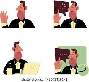 Professional business person icon illustration in modern flat style. Depicting a confident entrepreneur or office worker in formal attire, suitable for corporate, finance, management, and startup them