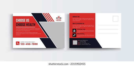 Professional Business Postcard, Creative Fitness Post Card Design Template, Postcard Template, Vector Template, Event Card layout, Invitation card, Direct Mail EDDM template. Gym postcard design.