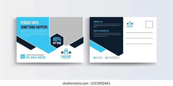 Professional Business Postcard, Creative Fitness Post Card Design Template, Postcard Template, Vector Template, Event Card layout, Invitation card, Direct Mail EDDM template. Gym postcard design.