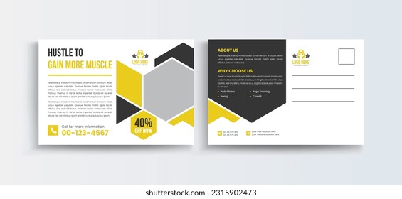 Professional Business Postcard, Creative Fitness Post Card Design Template, Postcard Template, Vector Template, Event Card layout, Invitation card, Direct Mail EDDM template. Gym postcard design.