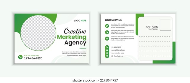 Professional business postcard template green color shapes