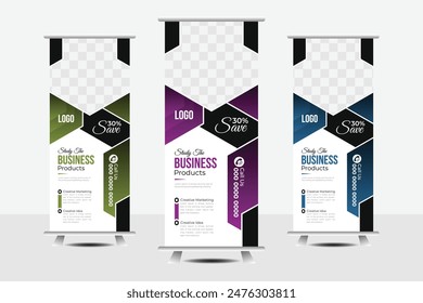 Professional Business Roll Up Banner Design, modern and creative shapes design template