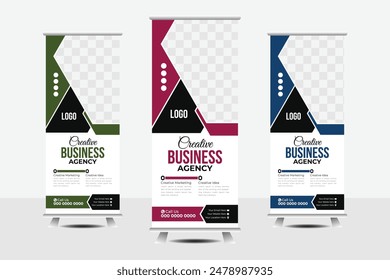 Professional Business Roll Up Banner Design, modern and creative shapes design template