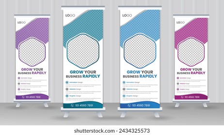 	
Professional Business Roll Up banner set, vector creative design, Modern Corporate x banner or sale template billboard of trendy flag or pull up banner, Standee template