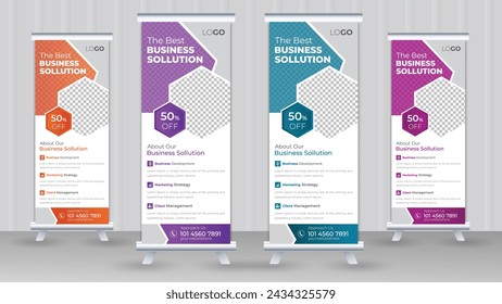 	
Professional Business Roll Up banner set, vector creative design, Modern Corporate x banner or sale template billboard of trendy flag or pull up banner, Standee template