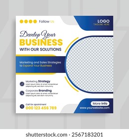 Professional Business Social Media Post Template | Editable Digital Marketing Layouts for Promotion, Advertising, Corporate Design, Flyer, Brochures, Banner, Creative Agency, Square Post.