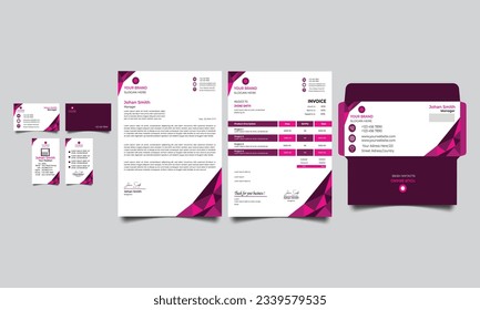 professional business stationery design items set. Corporate identity branding design. Business card, Id card, envelope, letterhead etc.