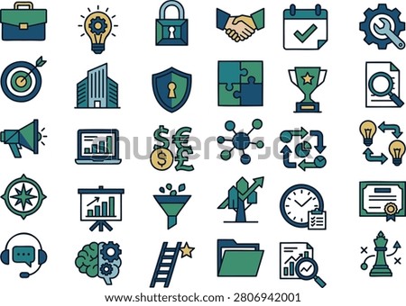 Professional business strategy and productivity icon collection featuring leadership, innovation, analytics, project management, collaboration, finance, security, workflow, reporting, customer support, and business growth concepts. Ideal for websites, mobile apps, dashboards, presentations, startups, consulting firms, corporate branding, SaaS platforms, and business infographics.

#BusinessIcons #BusinessStrategy #Productivity #Leadership #Innovation #Analytics #ProjectManagement #Startup #Entrepreneurship #BusinessGrowth #Management #Workflow #Collaboration #Finance #Investment #Marketing #BusinessIntelligence #CustomerSupport #Security #Success #VectorIcons #FlatDesign #IconSet #Corporate #Infographic