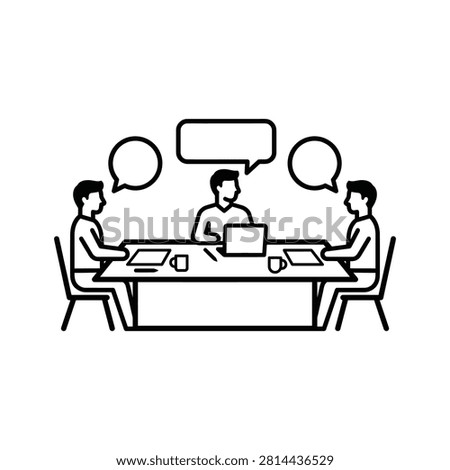 Professional business team members having a productive meeting while sitting around a modern conference table in this clean vector illustration