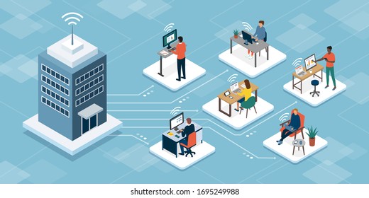 Professional Business Teleworkers Connecting Online And Working From Home For Their Corporate Company, Remote Working And Networks Concept