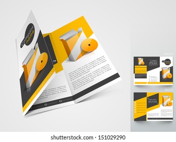 Professional business three fold flyer template, corporate brochure or cover design in yellow and black color, can be use for publishing, print and presentation. 