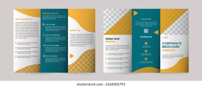 Professional business three fold flyer template, corporate brochure or cover design, creative tri-fold, trend brochure.