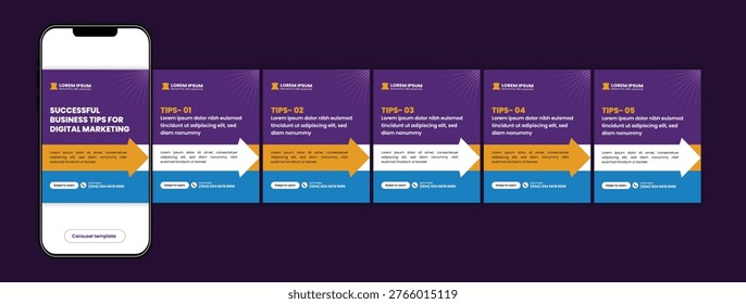Professional Business Tips Carousel Post Design Template for Marketing Strategy Growth and Agency Social Media Content
