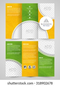 Professional Business Trifold Brochure, Template or flyer design in yellow and green colors with free space to add your image.