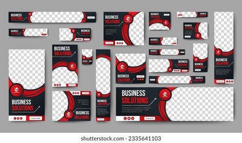 Professional business web ad banner template with photo place. Modern layout white background and Vivid red shape and text design	