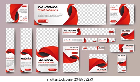 Professional business web ad banner template with photo place. Modern layout white background and Vivid red shape and text design